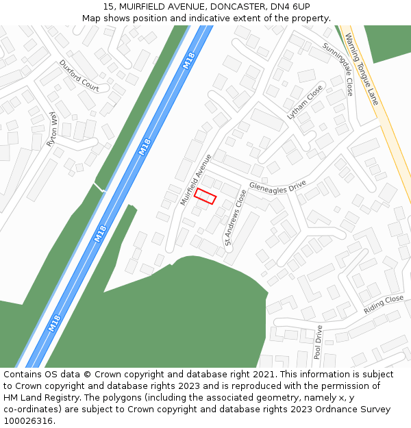 15, MUIRFIELD AVENUE, DONCASTER, DN4 6UP: Location map and indicative extent of plot