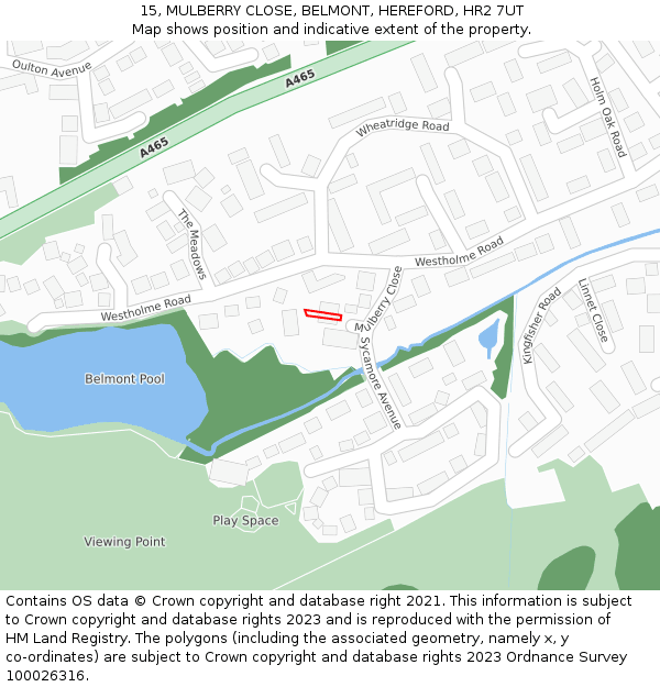 15, MULBERRY CLOSE, BELMONT, HEREFORD, HR2 7UT: Location map and indicative extent of plot