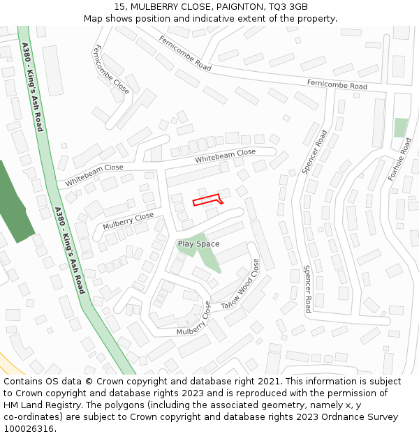 15, MULBERRY CLOSE, PAIGNTON, TQ3 3GB: Location map and indicative extent of plot
