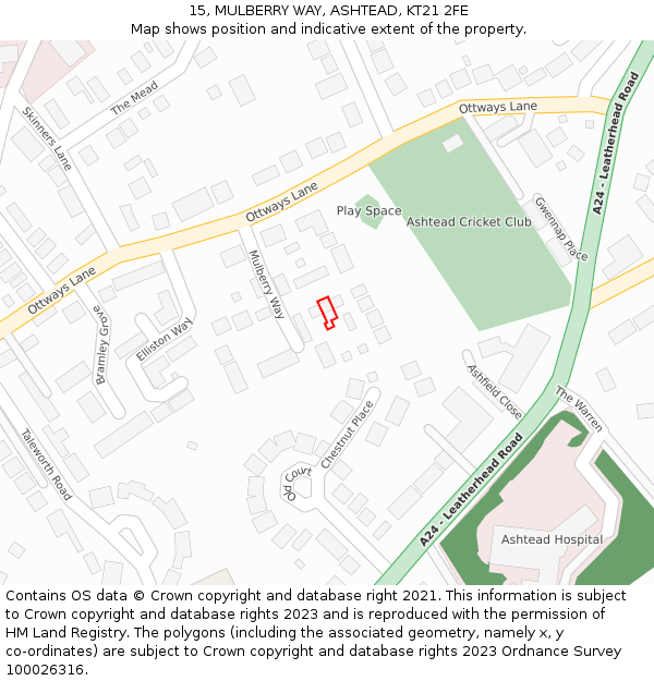15, MULBERRY WAY, ASHTEAD, KT21 2FE: Location map and indicative extent of plot