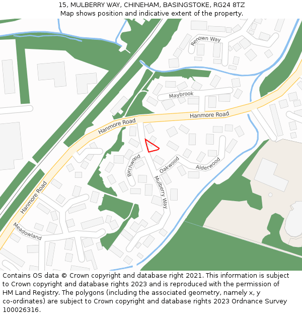 15, MULBERRY WAY, CHINEHAM, BASINGSTOKE, RG24 8TZ: Location map and indicative extent of plot