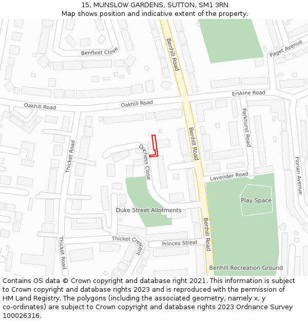 15, MUNSLOW GARDENS, SUTTON, SM1 3RN: Location map and indicative extent of plot