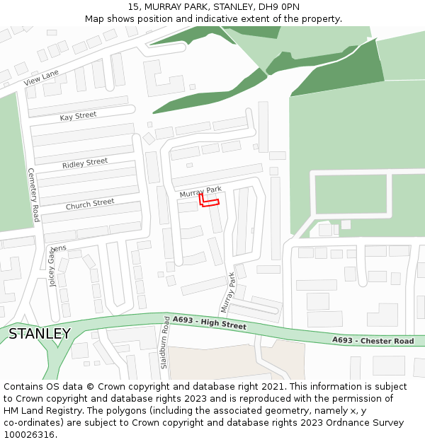 15, MURRAY PARK, STANLEY, DH9 0PN: Location map and indicative extent of plot