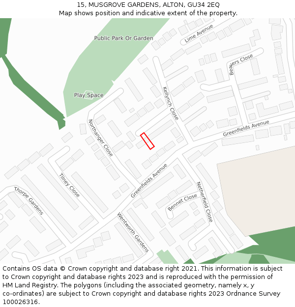 15, MUSGROVE GARDENS, ALTON, GU34 2EQ: Location map and indicative extent of plot