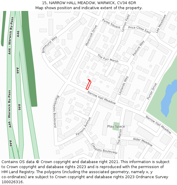 15, NARROW HALL MEADOW, WARWICK, CV34 6DR: Location map and indicative extent of plot