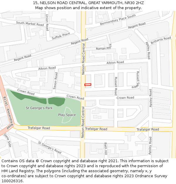 15, NELSON ROAD CENTRAL, GREAT YARMOUTH, NR30 2HZ: Location map and indicative extent of plot
