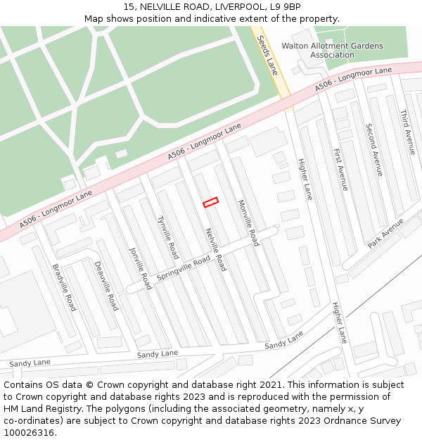 15, NELVILLE ROAD, LIVERPOOL, L9 9BP: Location map and indicative extent of plot