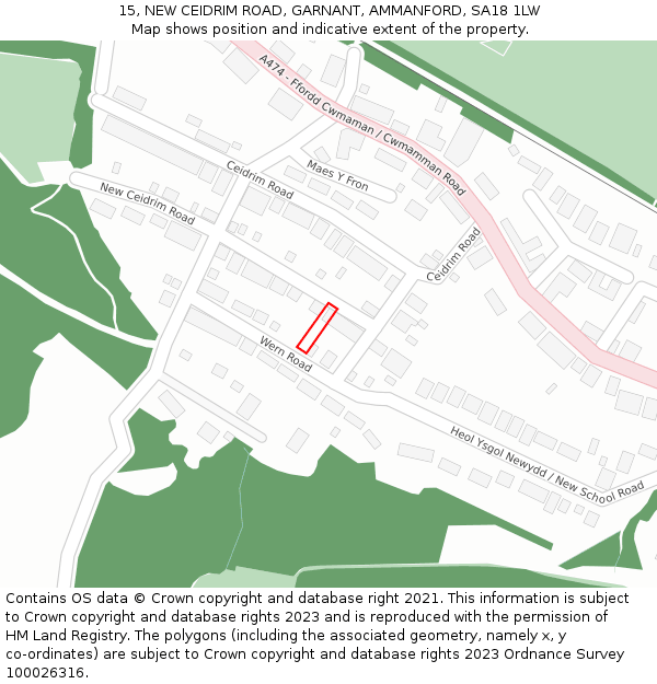 15, NEW CEIDRIM ROAD, GARNANT, AMMANFORD, SA18 1LW: Location map and indicative extent of plot
