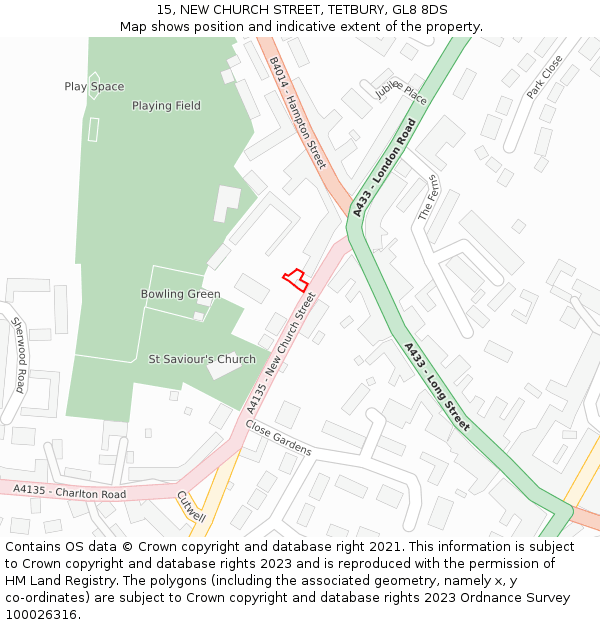 15, NEW CHURCH STREET, TETBURY, GL8 8DS: Location map and indicative extent of plot
