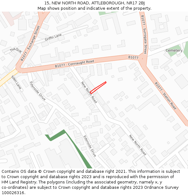 15, NEW NORTH ROAD, ATTLEBOROUGH, NR17 2BJ: Location map and indicative extent of plot