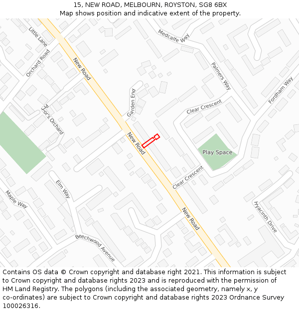15, NEW ROAD, MELBOURN, ROYSTON, SG8 6BX: Location map and indicative extent of plot