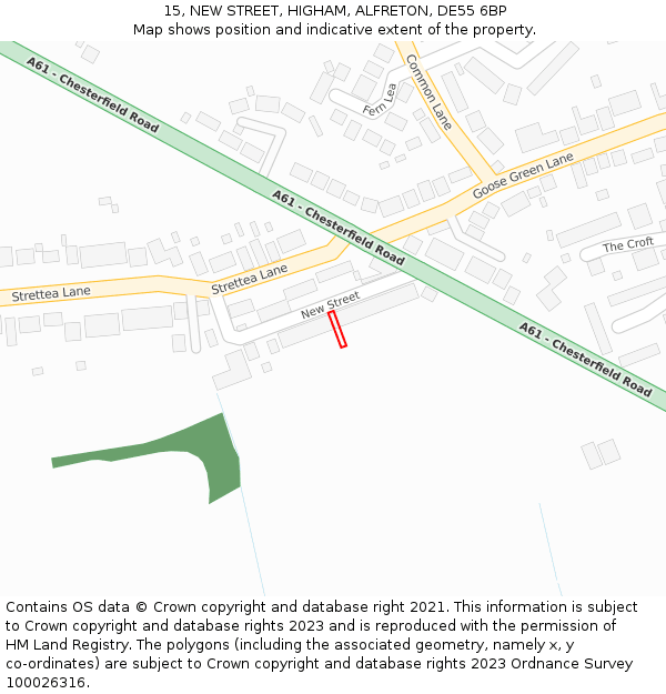15, NEW STREET, HIGHAM, ALFRETON, DE55 6BP: Location map and indicative extent of plot