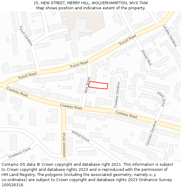 15, NEW STREET, MERRY HILL, WOLVERHAMPTON, WV3 7NW: Location map and indicative extent of plot