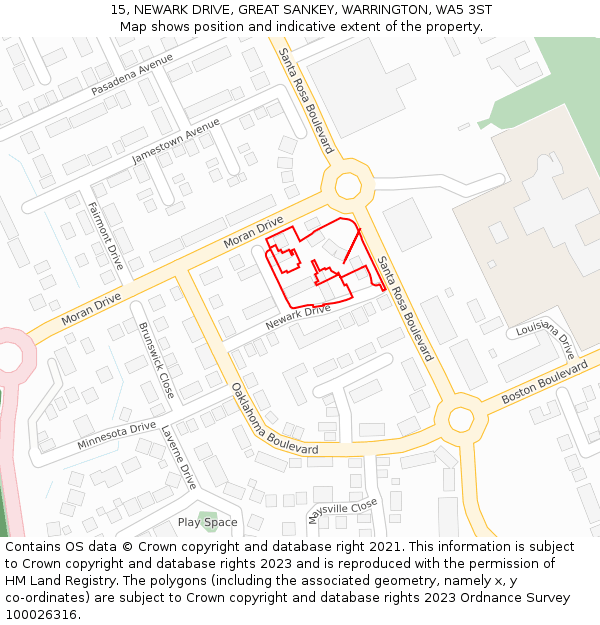 15, NEWARK DRIVE, GREAT SANKEY, WARRINGTON, WA5 3ST: Location map and indicative extent of plot