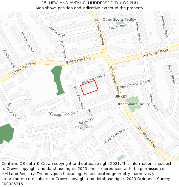 15, NEWLAND AVENUE, HUDDERSFIELD, HD2 2UU: Location map and indicative extent of plot