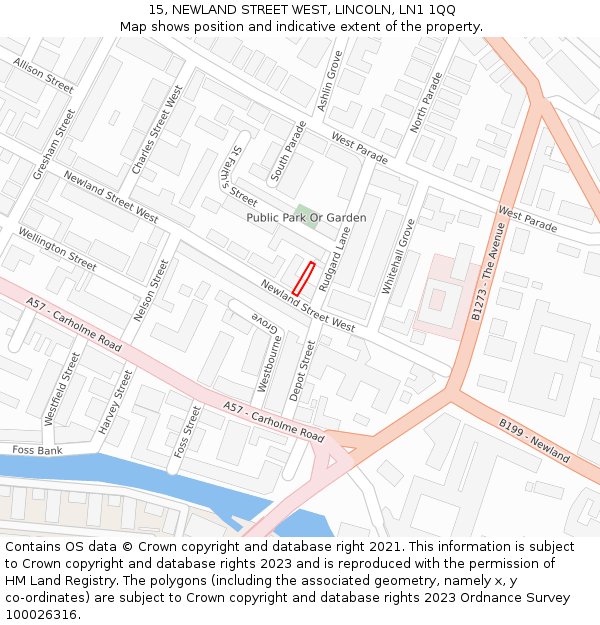 15, NEWLAND STREET WEST, LINCOLN, LN1 1QQ: Location map and indicative extent of plot