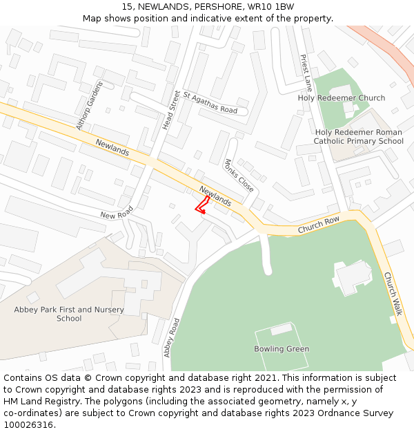 15, NEWLANDS, PERSHORE, WR10 1BW: Location map and indicative extent of plot
