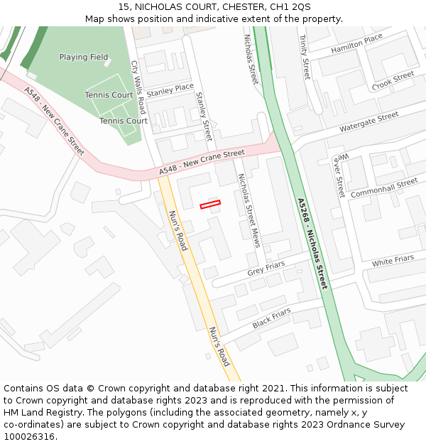 15, NICHOLAS COURT, CHESTER, CH1 2QS: Location map and indicative extent of plot