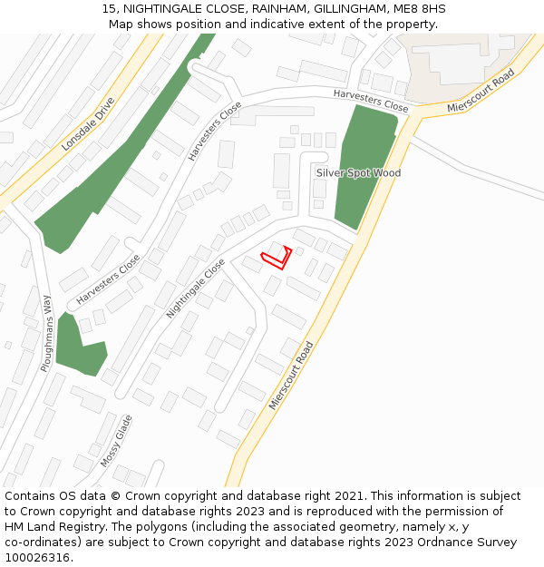 15, NIGHTINGALE CLOSE, RAINHAM, GILLINGHAM, ME8 8HS: Location map and indicative extent of plot