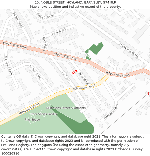 15, NOBLE STREET, HOYLAND, BARNSLEY, S74 9LP: Location map and indicative extent of plot