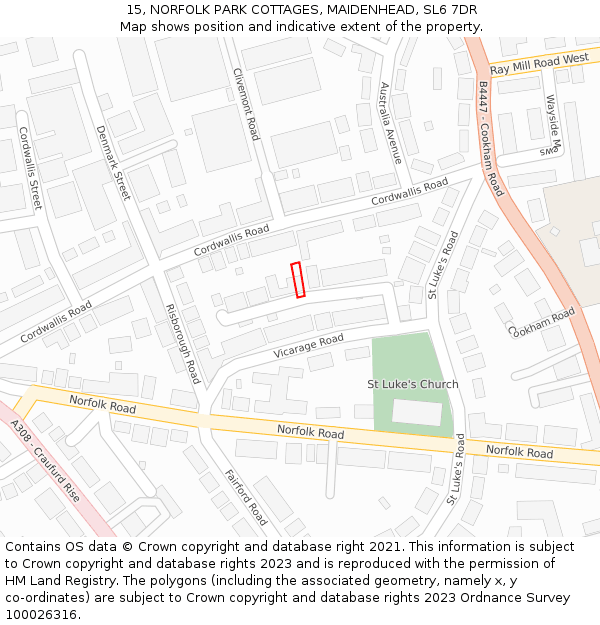 15, NORFOLK PARK COTTAGES, MAIDENHEAD, SL6 7DR: Location map and indicative extent of plot
