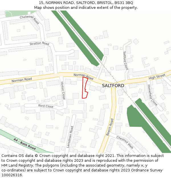 15, NORMAN ROAD, SALTFORD, BRISTOL, BS31 3BQ: Location map and indicative extent of plot