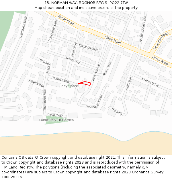 15, NORMAN WAY, BOGNOR REGIS, PO22 7TW: Location map and indicative extent of plot
