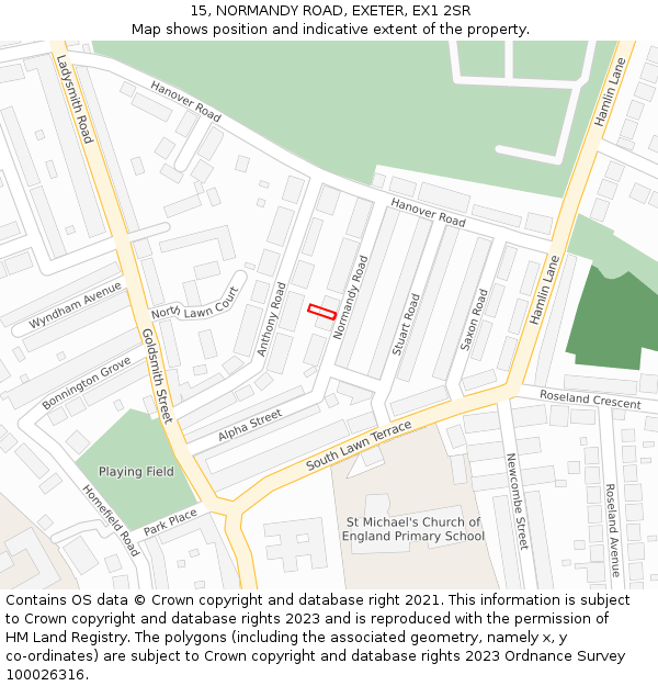15, NORMANDY ROAD, EXETER, EX1 2SR: Location map and indicative extent of plot