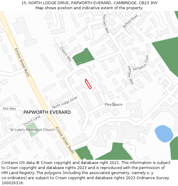 15, NORTH LODGE DRIVE, PAPWORTH EVERARD, CAMBRIDGE, CB23 3NY: Location map and indicative extent of plot