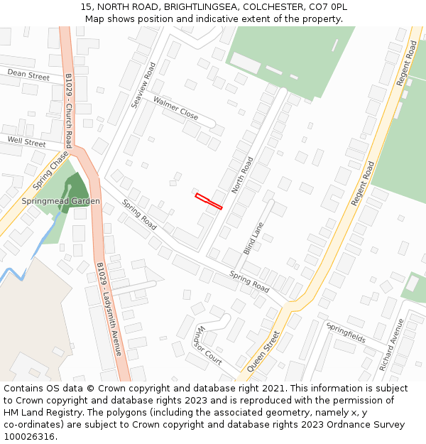 15, NORTH ROAD, BRIGHTLINGSEA, COLCHESTER, CO7 0PL: Location map and indicative extent of plot