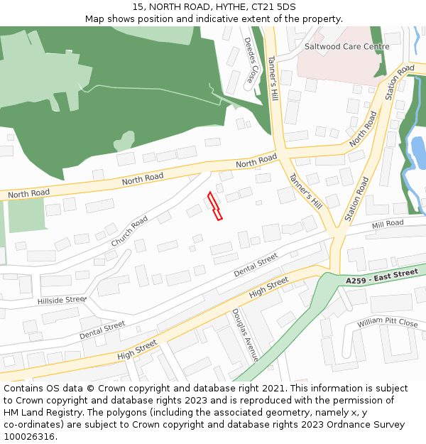 15, NORTH ROAD, HYTHE, CT21 5DS: Location map and indicative extent of plot