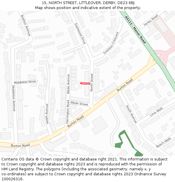 15, NORTH STREET, LITTLEOVER, DERBY, DE23 6BJ: Location map and indicative extent of plot
