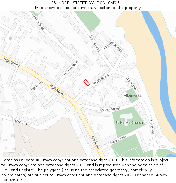 15, NORTH STREET, MALDON, CM9 5HH: Location map and indicative extent of plot