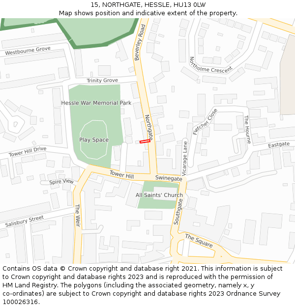 15, NORTHGATE, HESSLE, HU13 0LW: Location map and indicative extent of plot