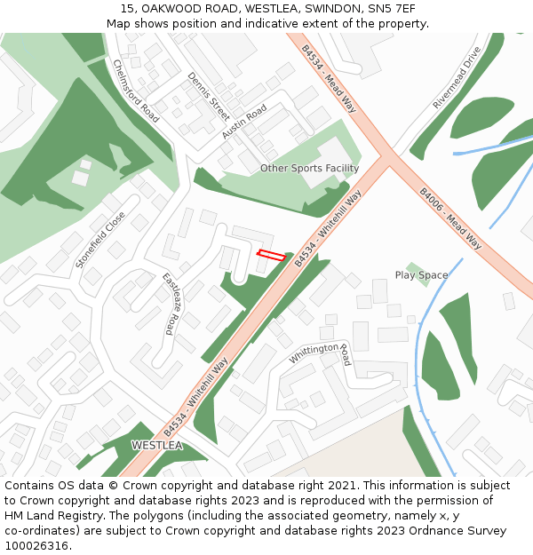15, OAKWOOD ROAD, WESTLEA, SWINDON, SN5 7EF: Location map and indicative extent of plot