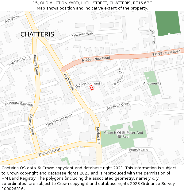 15, OLD AUCTION YARD, HIGH STREET, CHATTERIS, PE16 6BG: Location map and indicative extent of plot