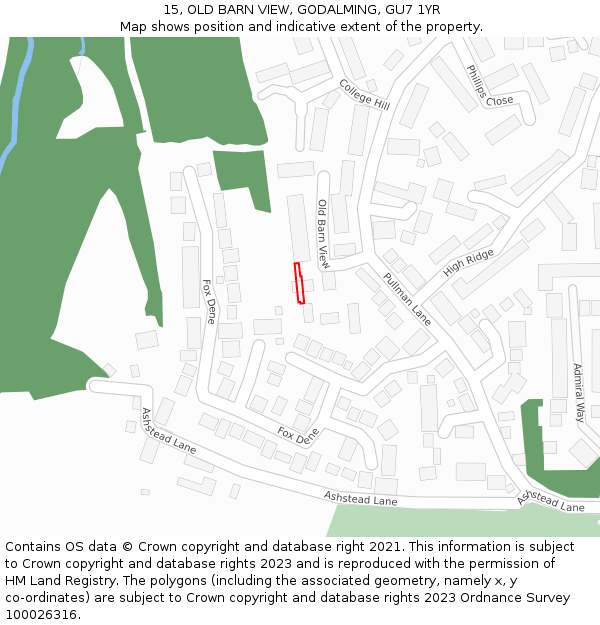 15, OLD BARN VIEW, GODALMING, GU7 1YR: Location map and indicative extent of plot