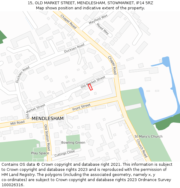 15, OLD MARKET STREET, MENDLESHAM, STOWMARKET, IP14 5RZ: Location map and indicative extent of plot