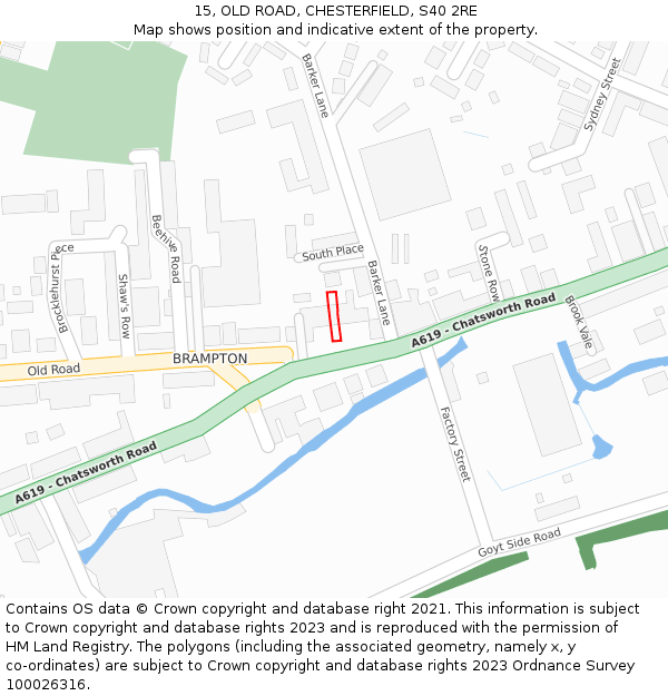15, OLD ROAD, CHESTERFIELD, S40 2RE: Location map and indicative extent of plot