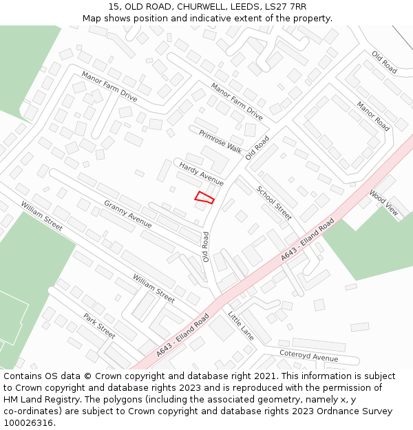 15, OLD ROAD, CHURWELL, LEEDS, LS27 7RR: Location map and indicative extent of plot