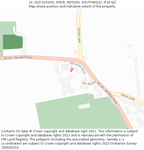 15, OLD SCHOOL DRIVE, REYDON, SOUTHWOLD, IP18 6JZ: Location map and indicative extent of plot