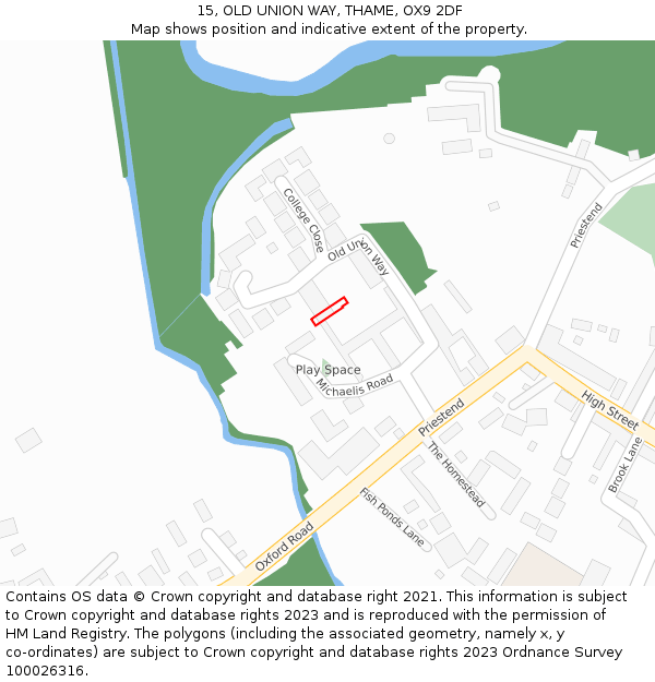 15, OLD UNION WAY, THAME, OX9 2DF: Location map and indicative extent of plot