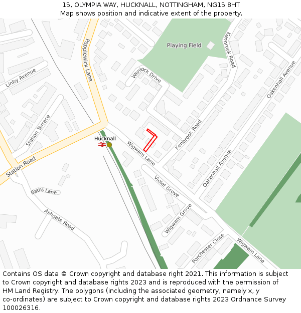15, OLYMPIA WAY, HUCKNALL, NOTTINGHAM, NG15 8HT: Location map and indicative extent of plot