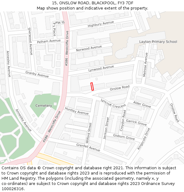 15, ONSLOW ROAD, BLACKPOOL, FY3 7DF: Location map and indicative extent of plot