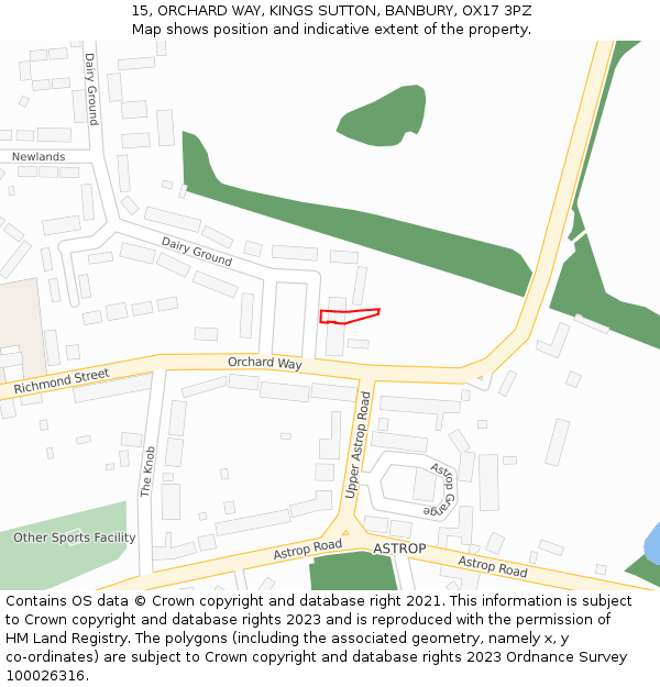15, ORCHARD WAY, KINGS SUTTON, BANBURY, OX17 3PZ: Location map and indicative extent of plot