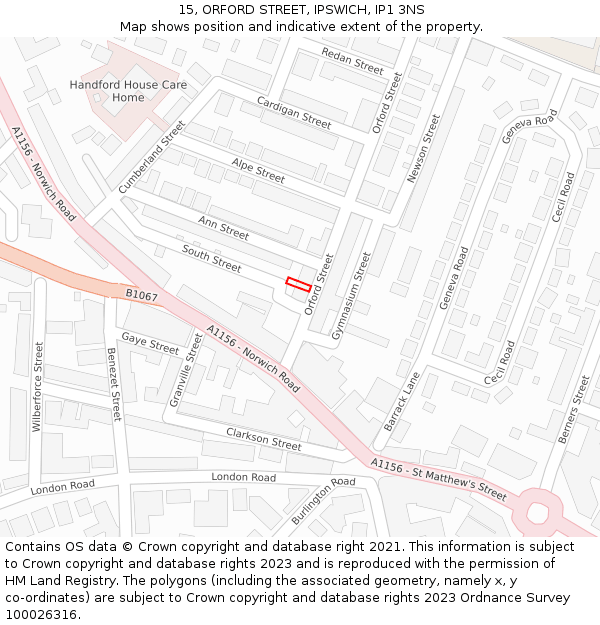 15, ORFORD STREET, IPSWICH, IP1 3NS: Location map and indicative extent of plot