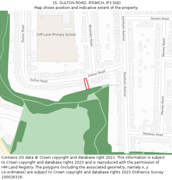 15, OULTON ROAD, IPSWICH, IP3 0QD: Location map and indicative extent of plot