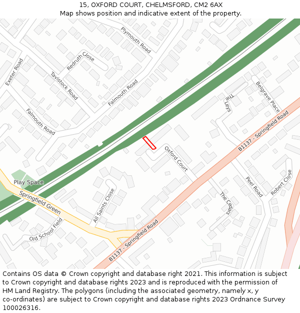 15, OXFORD COURT, CHELMSFORD, CM2 6AX: Location map and indicative extent of plot