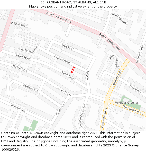 15, PAGEANT ROAD, ST ALBANS, AL1 1NB: Location map and indicative extent of plot