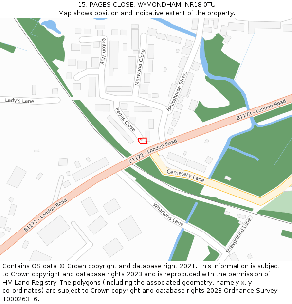 15, PAGES CLOSE, WYMONDHAM, NR18 0TU: Location map and indicative extent of plot